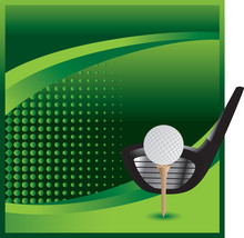 Golf Ball Driver And Tee Green Halftone Banner