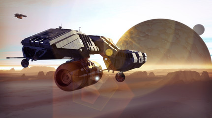 Wall Mural - spaceship and planet