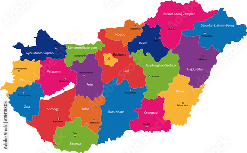 Cuadros en Lienzo Map of administrative divisions of Republic of Hungary
