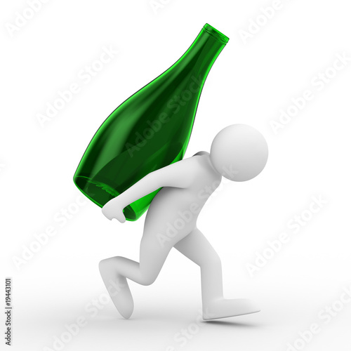 men carry bottle on back. Isolated 3D image