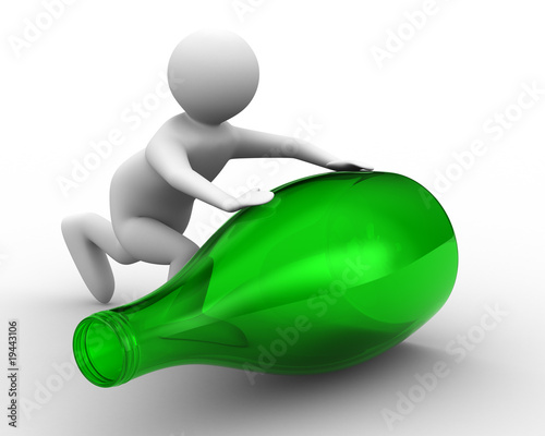 men push bottle on white background. Isolated 3D image