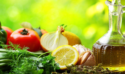 Bottle of Olive oil and condiments.