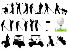 Silhouettes Of Men Playing Golf With Golf Ball