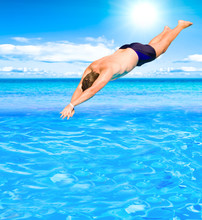 Man Swimming In A Blue Pool Man Summer Sport