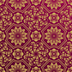Poster - Seamless Golden Floral Damask Pattern, vector layered.