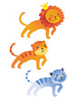 cute cartoon lion, tiger, cat