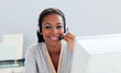 © WavebreakMediaMicro - Afro-american customer service representative with headset on