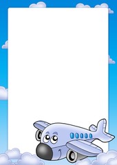 Sticker - Frame with cute airplane and clouds