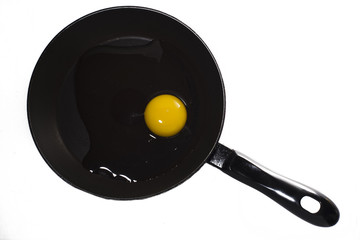 uncooked egg in frying pan