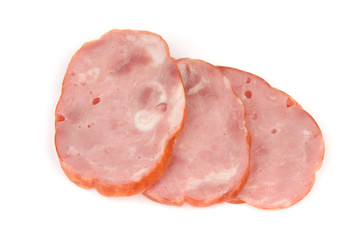 Sliced ham isolated on white background