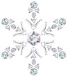 Snowflake made from different cut diamonds isolated on white