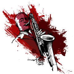 Wall Mural - saxophonist on a grunge background