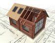 Wooden log house on the master plan. 3d model isolated