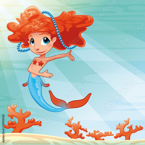 Foto-Plissee - Mermaid with background. Vector mythological illustration. (von ddraw)
