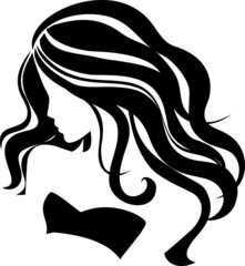 Decorative fashion girl for beauty salon design. Beautiful woman silhouette. Young girl  with wavy thick hair. Vector hair style icon