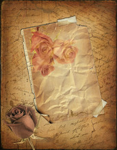Rose And Old Paper With The Hand-written Text
