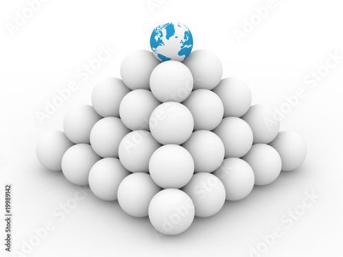 Pyramid from spheres on white background. 3D image