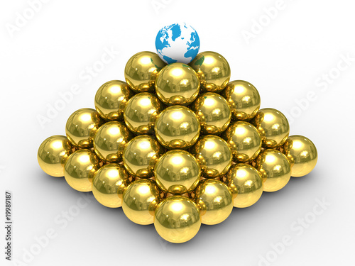 Pyramid from spheres on white background. 3D image