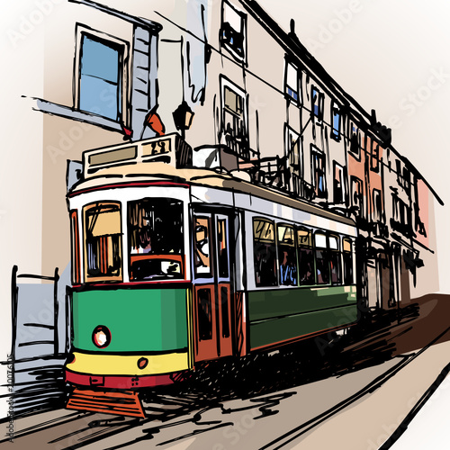 Naklejka - mata magnetyczna na lodówkę Standardowy tramwaj w Lizbonie