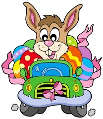 Sticker - Easter bunny driving car