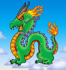 Wall Mural - Chinese dragon on blue sky