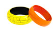 Wooden yellow & orange bracelets isolated on a white background