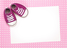 Blank Card With Pink Baby Shoes