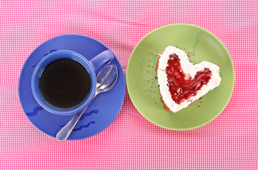 Wall Mural - cake heart and cup of tea on the table