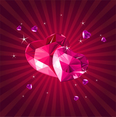 Poster - Valentine card with crystal hearts