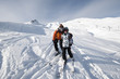 Ski, mere et son enfant à la montagne, Areches, Savoie, France