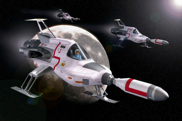 Wall Mural - spaceship and moon
