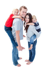 Wall Mural - Merry family enjoying piggyback ride