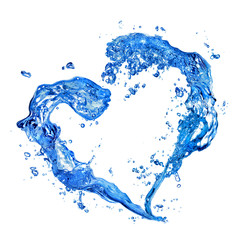 Wall Mural - heart from water splash with bubbles isolated on white
