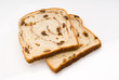 two slices of cinnamon raisin bread isolated with clipping path