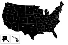 Vector USA Black Map With Borders Of Countries And Shorts Name Of Countries. Black US Map With State Border And Names. Map Of American States.