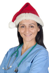 Wall Mural - Attractive doctor woman with Christmas cup