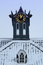 Historic Clock On Castle, Five Minutes After Twelve