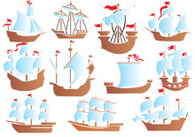 Set Of Different Simple Ships Vector