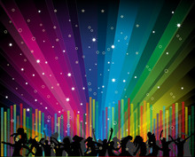 Cool Vector Illustration With Dancers And Equalizer On Rainbow