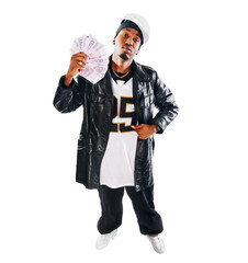 Sticker - Handsome hip-hop young man with cash on white