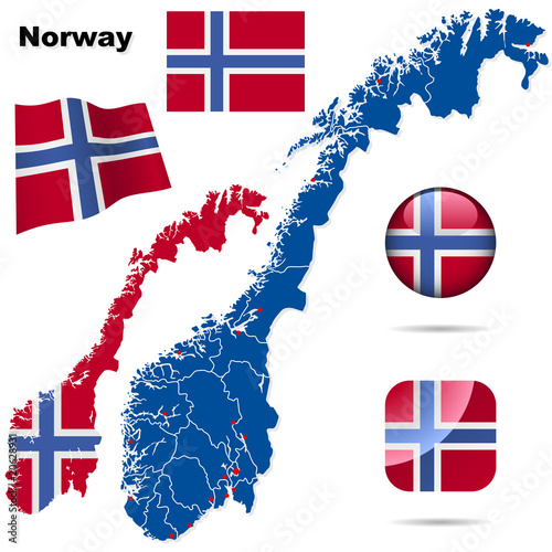 Photo Norway vector set. Shape, flags, icons.