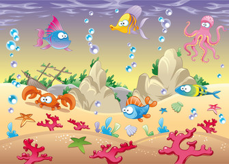 Poster - Family of marine animals in the sea. Vector illustration