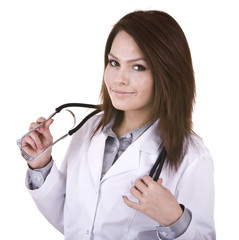 Medicine doctor with stethoscope. Isolated.