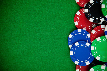 Casino gambling chips with copy space