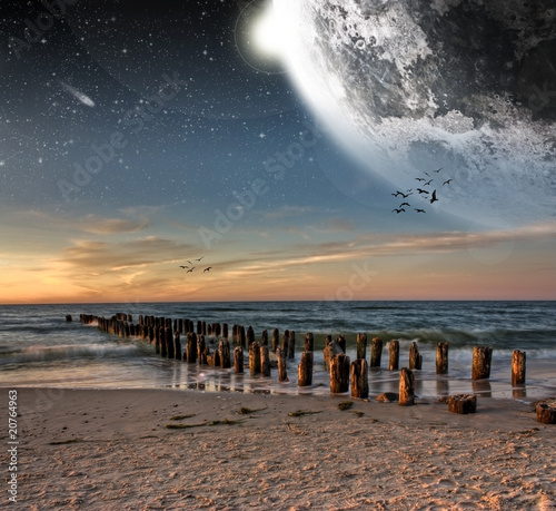 Naklejka - mata magnetyczna na lodówkę Planet landscape view from a beach