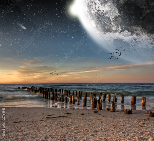 Obraz w ramie Planet landscape view from a beach