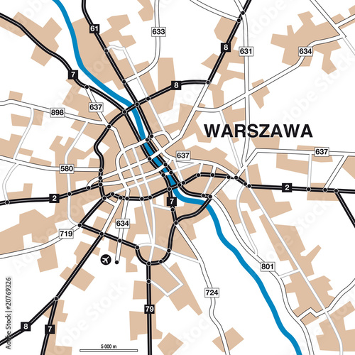 Naklejka - mata magnetyczna na lodówkę Stadtplan/Umgebungskarte Warschau