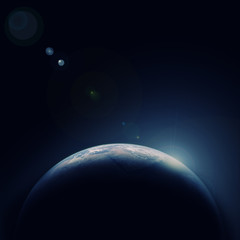 Earth blue planet in space with star