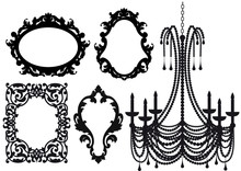 Old Chandelier And Picture Frames, Vector