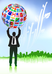 Canvas Print - Businessman with Flags Globe